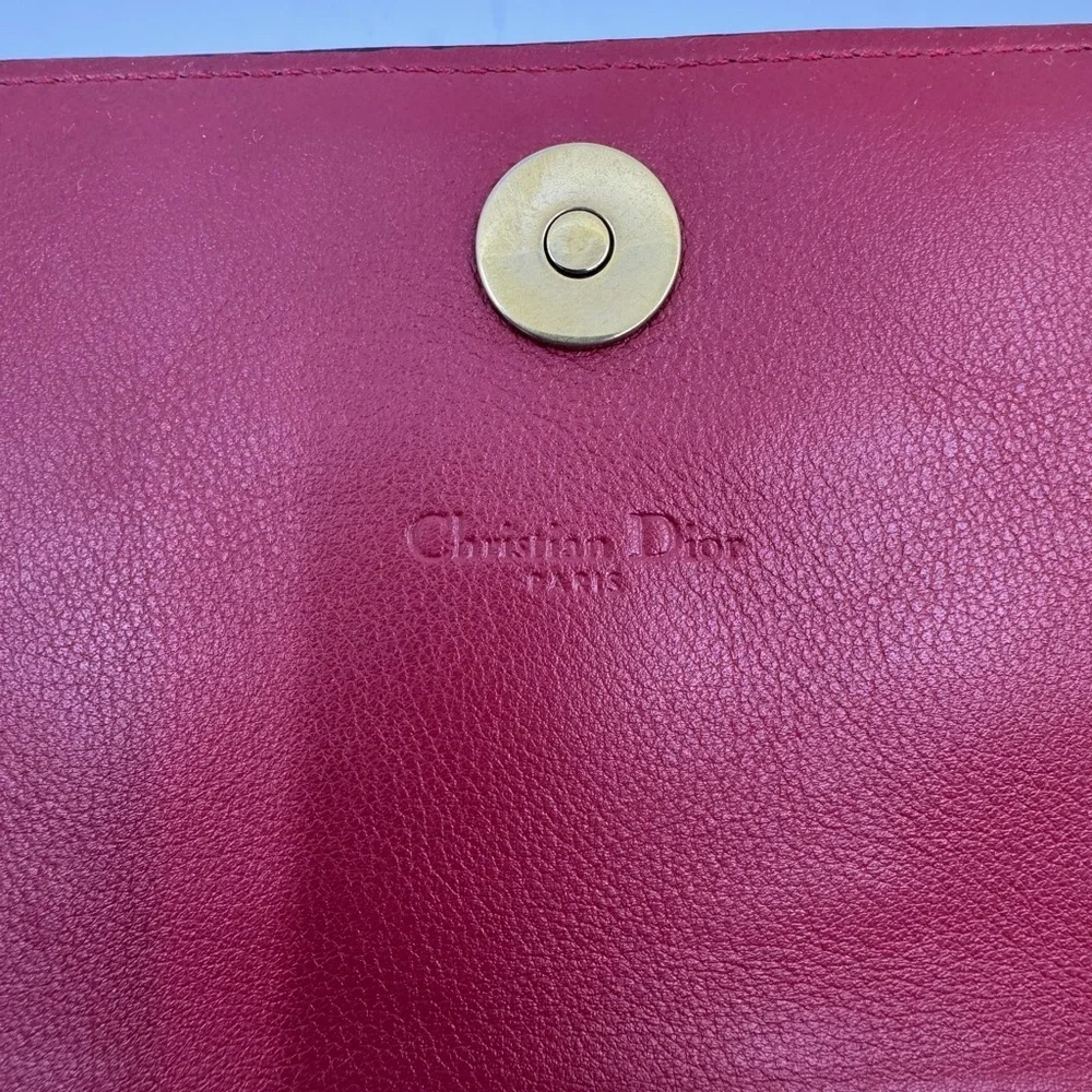 RARE Dior Lady Dior Red Calfskin Cannage Studded Biker Clutch EUC